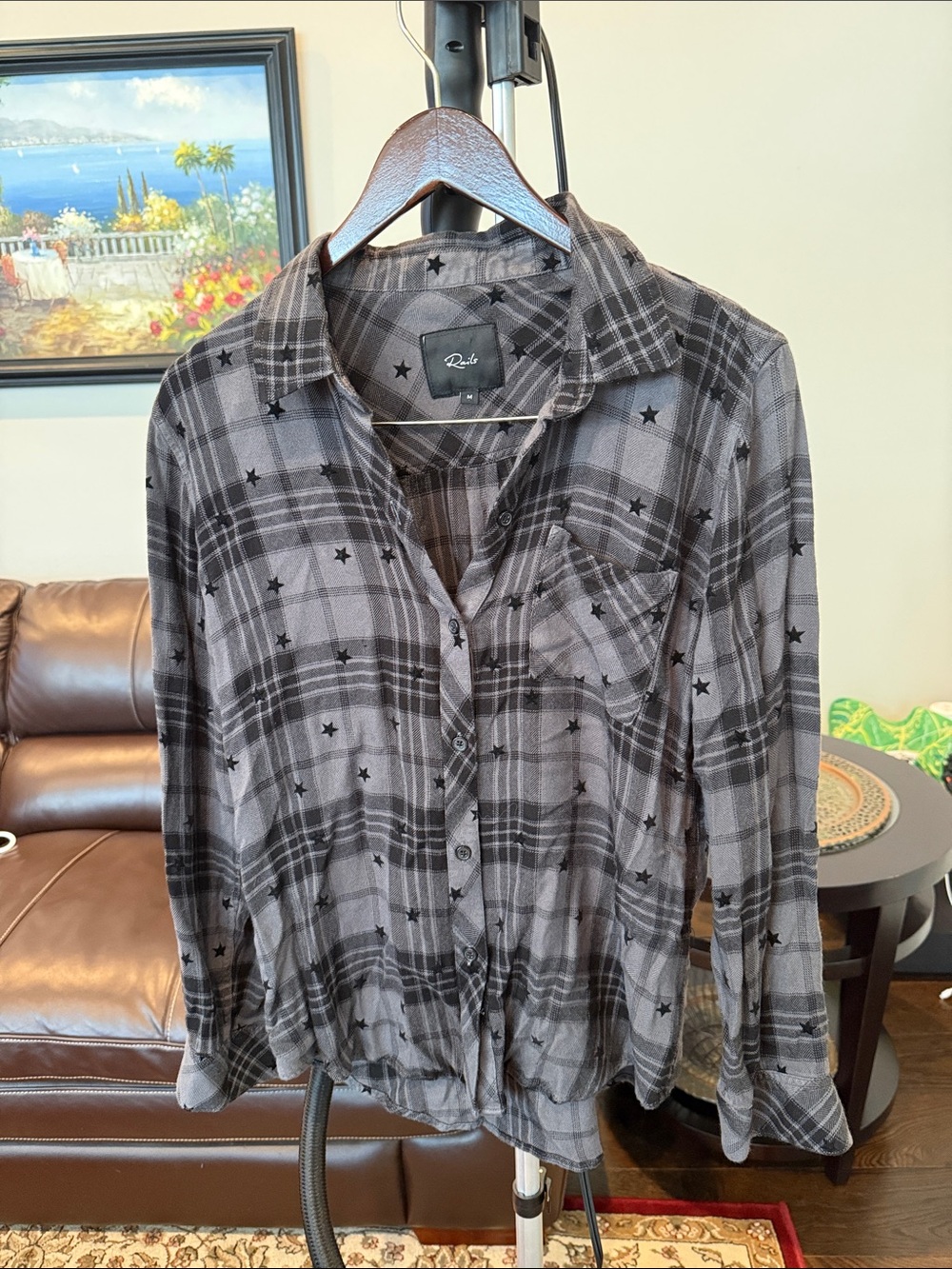 Rails women's Gray Plaid Star-Print Button-Up Shirt